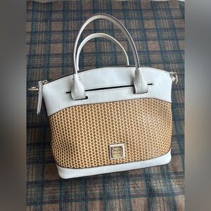 Dooney & Bourke Beacon Woven Dome Satchel – Brown & White Leather‎ – EUC